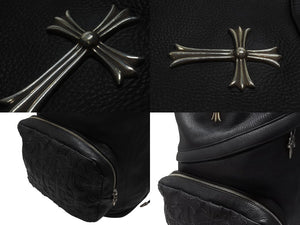 新品同様 CHROME HEARTS クロムハーツ STRANGE LOVE BAG リュック セメタリー クロスパッチ ラージクロス レザー ブラック 中古 4b006233