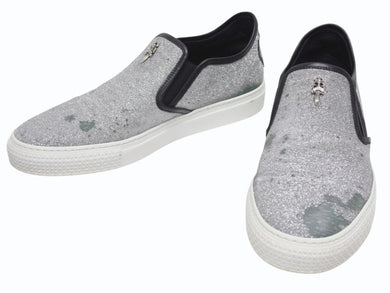 CHROME HEARTS クロムハーツ CH SLIP ON スリッポン スニーカー サイズ43 グリッター シルバー CHプラスパッチ ダガー装飾 良品 中古 4b006235