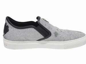 CHROME HEARTS クロムハーツ CH SLIP ON スリッポン スニーカー サイズ43 グリッター シルバー CHプラスパッチ ダガー装飾 良品 中古 4b006235