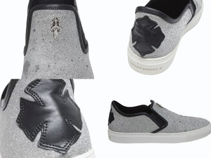CHROME HEARTS クロムハーツ CH SLIP ON スリッポン スニーカー サイズ43 グリッター シルバー CHプラスパッチ ダガー装飾 良品 中古 4b006235