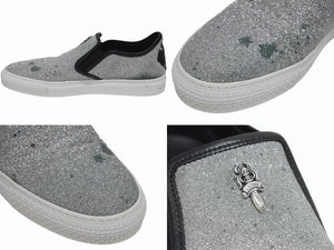 CHROME HEARTS クロムハーツ CH SLIP ON スリッポン スニーカー サイズ43 グリッター シルバー CHプラスパッチ ダガー装飾 良品 中古 4b006235