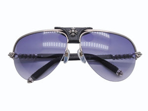 CHROME HEARTS クロムハーツ BALLS ボールズ サングラス アイウェア ティアドロップ CHプラス フローラルクロス シルバー 美品 中古 4b006237