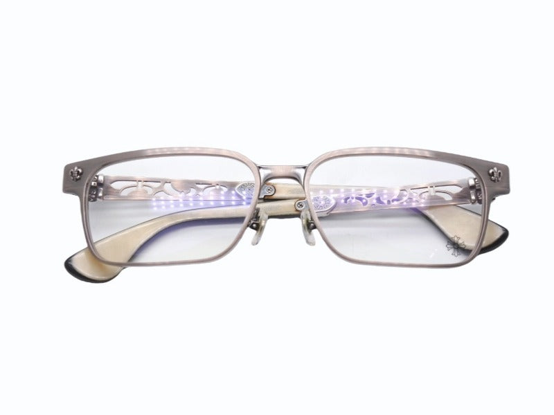 極美品 CHROME HEARTS クロムハーツ PAWSMUC サングラス アイウェア サイズ59◻︎17-144 BSフレア装飾 メタルフレーム シルバー 中古 4b006241