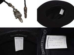 CHROME HEARTS クロムハーツ フェザーハット 帽子 サイズL ビーバーフェルト ハラコ ブラック 美品 中古 4b006243