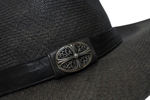 CHROME HEARTS クロムハーツ オーバルクロス ガスリンガー レザー ストローハット 帽子 サイズM 58.5cm 良品 中古 4b006244