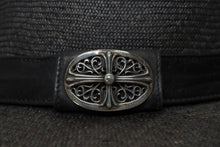 Load image into Gallery viewer, CHROME HEARTS クロムハーツ オーバルクロス ガスリンガー レザー ストローハット 帽子 サイズM 58.5cm 良品 中古 4b006244