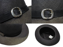 Load image into Gallery viewer, CHROME HEARTS クロムハーツ オーバルクロス ガスリンガー レザー ストローハット 帽子 サイズM 58.5cm 良品 中古 4b006244