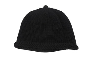 極美品 CHROME HEARTS クロムハーツ BSフレア レザーパッチ ニットキャップ BSフレア ボタン ビーニー カシミヤ ブラック ONE SIZE 中古 4b006254