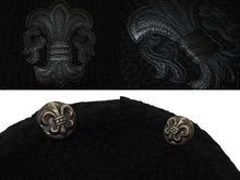 Load image into Gallery viewer, 極美品 CHROME HEARTS クロムハーツ BSフレア レザーパッチ ニットキャップ BSフレア ボタン ビーニー カシミヤ ブラック ONE SIZE 中古 4b006254