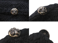 Load image into Gallery viewer, 極美品 CHROME HEARTS クロムハーツ BSフレア レザーパッチ ニットキャップ BSフレア ボタン ビーニー カシミヤ ブラック ONE SIZE 中古 4b006255