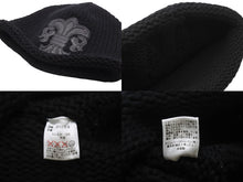 Load image into Gallery viewer, 極美品 CHROME HEARTS クロムハーツ BSフレア レザーパッチ ニットキャップ BSフレア ボタン ビーニー カシミヤ ブラック ONE SIZE 中古 4b006255