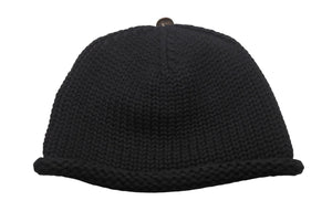 極美品 CHROME HEARTS クロムハーツ クロスパッチ ニットキャップ ビーニー カシミヤ レザー シルバー925 ブラック ONE SIZE 中古 4b006256