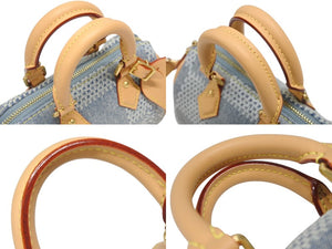 新品同様 LOUIS VUITTON ルイヴィトン スピーディ バンドリエール18 ハンドバッグ ダミエデニム3D N40682 ゴールド金具 中古 4b006259