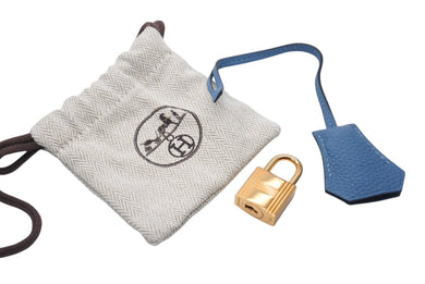 極美品 HERMES エルメス クロシェット カデナ キー セット トゴ アズール シルバー金具 中古 4b006289