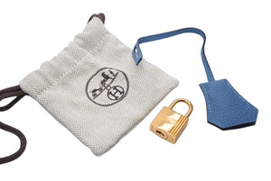 極美品 HERMES エルメス クロシェット カデナ キー セット トゴ アズール シルバー金具 中古 4b006289