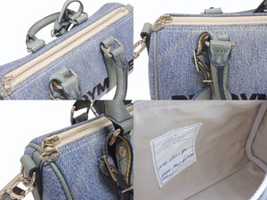 極美品 READY MADE レディメイド OVER NIGHT PM オーバーナイトPM ハンドバッグ ショルダーバッグ デニム ブルー 刺繍 中古 4b006291