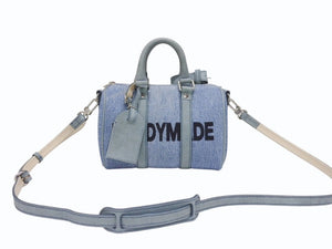 極美品 READY MADE レディメイド OVER NIGHT PM オーバーナイトPM ハンドバッグ ショルダーバッグ デニム ブルー 刺繍 中古 4b006291