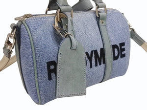 極美品 READY MADE レディメイド OVER NIGHT PM オーバーナイトPM ハンドバッグ ショルダーバッグ デニム ブルー 刺繍 中古 4b006291