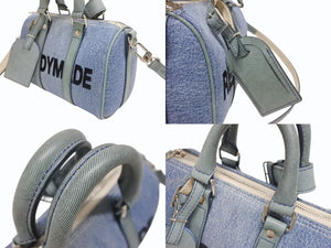 極美品 READY MADE レディメイド OVER NIGHT PM オーバーナイトPM ハンドバッグ ショルダーバッグ デニム ブルー 刺繍 中古 4b006291