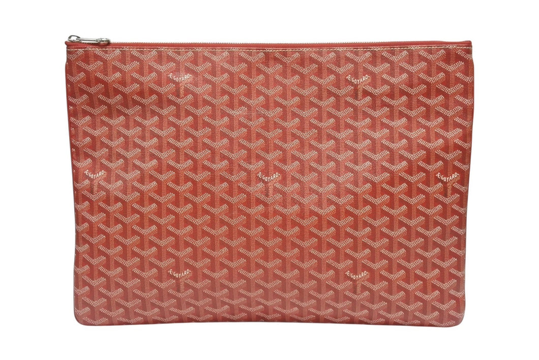 極美品 GOYARD ゴヤール セナGM クラッチバッグ レッド ゴヤール ディンキャンバス シルバー金具 SENAT2GMLTY07CL07P 中古 4b006296 