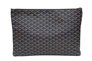 GOYARD ゴヤール セナGM クラッチバッグ ネイビー ゴヤール ディンキャンバス シルバー金具 SENAT2GMLTY07CL07P 美品 中古 4b006297 