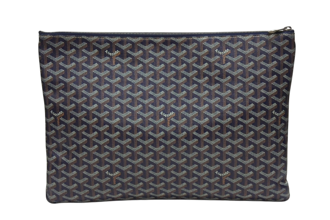 GOYARD ゴヤール セナGM クラッチバッグ ネイビー ゴヤール ディンキャンバス シルバー金具 SENAT2GMLTY07CL07P 美品 中古 4b006297 