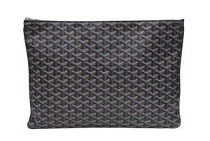 GOYARD ゴヤール セナGM クラッチバッグ ネイビー ゴヤール ディンキャンバス シルバー金具 SENAT2GMLTY07CL07P 美品 中古 4b006297 