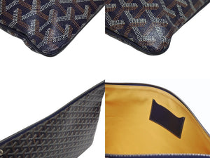 GOYARD ゴヤール セナGM クラッチバッグ ネイビー ゴヤール ディンキャンバス シルバー金具 SENAT2GMLTY07CL07P 美品 中古 4b006297 