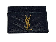 画像をギャラリービューアに読み込む, YVES SAINT LAURENT イヴサンローラン YSLロゴ カードケース 423291 BOW01 カーフスキン ブラック 美品 中古 4b006303 
