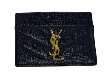 YVES SAINT LAURENT イヴサンローラン YSLロゴ カードケース 423291 BOW01 カーフスキン ブラック 美品 中古 4b006303 
