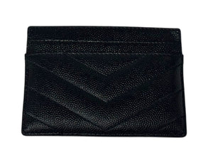 YVES SAINT LAURENT イヴサンローラン YSLロゴ カードケース 423291 BOW01 カーフスキン ブラック 美品 中古 4b006303 