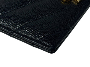 YVES SAINT LAURENT イヴサンローラン YSLロゴ カードケース 423291 BOW01 カーフスキン ブラック 美品 中古 4b006303 
