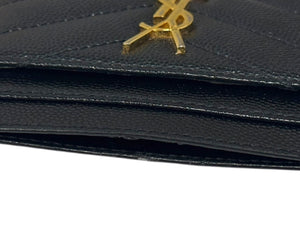 YVES SAINT LAURENT イヴサンローラン YSLロゴ カードケース 423291 BOW01 カーフスキン ブラック 美品 中古 4b006303 