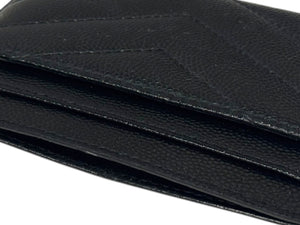 YVES SAINT LAURENT イヴサンローラン YSLロゴ カードケース 423291 BOW01 カーフスキン ブラック 美品 中古 4b006303 