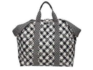 極美品 CHANEL シャネル クルーズライン ギンガムチェック トートバッグ ボストンバッグ ホワイト ブラック 14番台 ココマーク シルバー金具 中古 4b006306