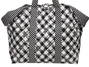 極美品 CHANEL シャネル クルーズライン ギンガムチェック トートバッグ ボストンバッグ ホワイト ブラック 14番台 ココマーク シルバー金具 中古 4b006306