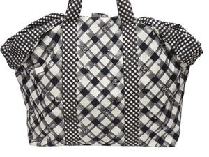極美品 CHANEL シャネル クルーズライン ギンガムチェック トートバッグ ボストンバッグ ホワイト ブラック 14番台 ココマーク シルバー金具 中古 4b006306