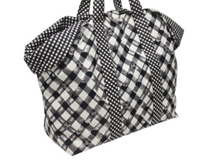 極美品 CHANEL シャネル クルーズライン ギンガムチェック トートバッグ ボストンバッグ ホワイト ブラック 14番台 ココマーク シルバー金具 中古 4b006306