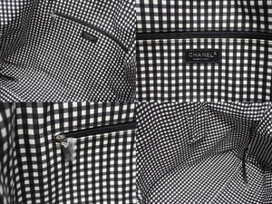 極美品 CHANEL シャネル クルーズライン ギンガムチェック トートバッグ ボストンバッグ ホワイト ブラック 14番台 ココマーク シルバー金具 中古 4b006306