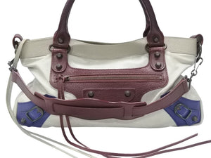 BALENCIAGA バレンシアガ ザ・ファースト 2WAYハンドバッグ 103208 ボルドー ライトブルー ブルー 美品 中古 4b006309