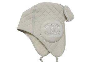 新品未使用 CHANEL シャネル ココ ネージュ フライトキャップ パイロットキャップ AAA429 ココマーク フェイクファー スウェード 中古 4b006311