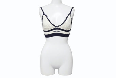 新品同様 MIUMIU ミュウミュウ Cotton bralette コットンブラレット ブラジャー トップス 2024-2025AW ホワイト ネイビー サイズ38 中古 4b006323