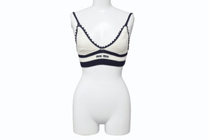 新品同様 MIUMIU ミュウミュウ Cotton bralette コットンブラレット ブラジャー トップス 2024-2025AW ホワイト ネイビー サイズ38 中古 4b006323