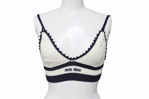 新品同様 MIUMIU ミュウミュウ Cotton bralette コットンブラレット ブラジャー トップス 2024-2025AW ホワイト ネイビー サイズ38 中古 4b006323