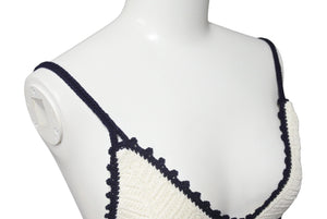 新品同様 MIUMIU ミュウミュウ Cotton bralette コットンブラレット ブラジャー トップス 2024-2025AW ホワイト ネイビー サイズ38 中古 4b006323