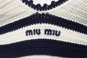 新品同様 MIUMIU ミュウミュウ Cotton bralette コットンブラレット ブラジャー トップス 2024-2025AW ホワイト ネイビー サイズ38 中古 4b006323