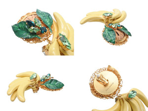 DOLCE&GABBANA ドルチェアンドガッバーナ イヤリング 重量約66.8g バナナ ブラス ラタン ラインストーン 美品 中古 4b006324