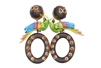 新品同様 DOLCE&GABBANA ドルチェアンドガッバーナ イヤリング WEM4C5W1111 重量約63.7g インコ ブラス ウッド ラインストーン 中古 4b006328