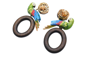 新品同様 DOLCE&GABBANA ドルチェアンドガッバーナ イヤリング WEM4C5W1111 重量約63.7g インコ ブラス ウッド ラインストーン 中古 4b006328
