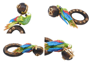 新品同様 DOLCE&GABBANA ドルチェアンドガッバーナ イヤリング WEM4C5W1111 重量約63.7g インコ ブラス ウッド ラインストーン 中古 4b006328